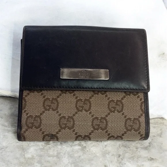 🦋 Authentic Gucci🦋Brown and Tan Logo Wallet Signature Canvas UNISEX Double EUC - Picture 2 of 12